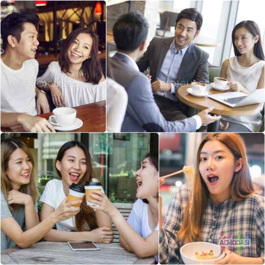 Азиаты в кафе, рекламный ролик 1500₽